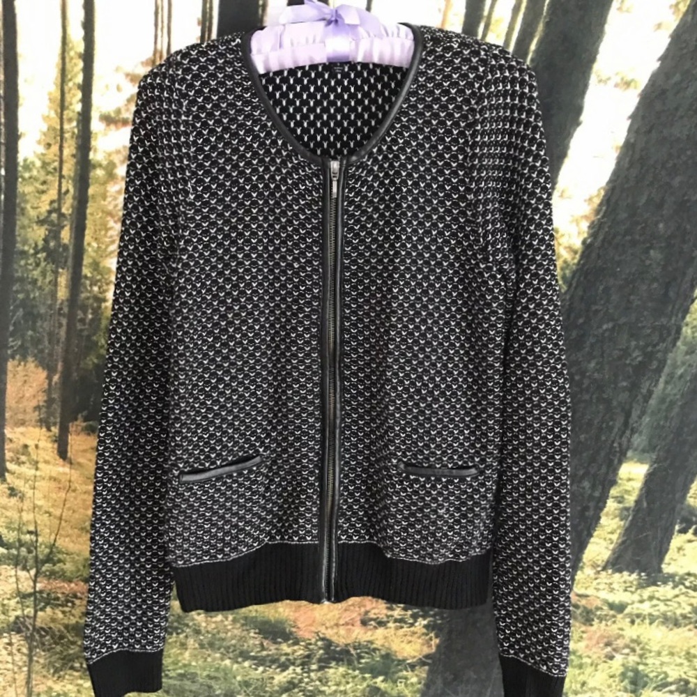 The Limited Zip Cardigan Black White Small